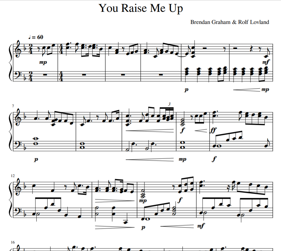 You Raise Me Up sheet piano